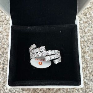 Bomb Party Triple Row Clear CZ Wrap Ring – Silver Tone – Size 6